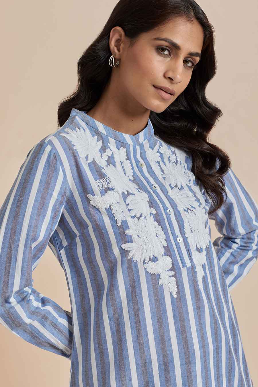 Blue Cotton Embroidered Top