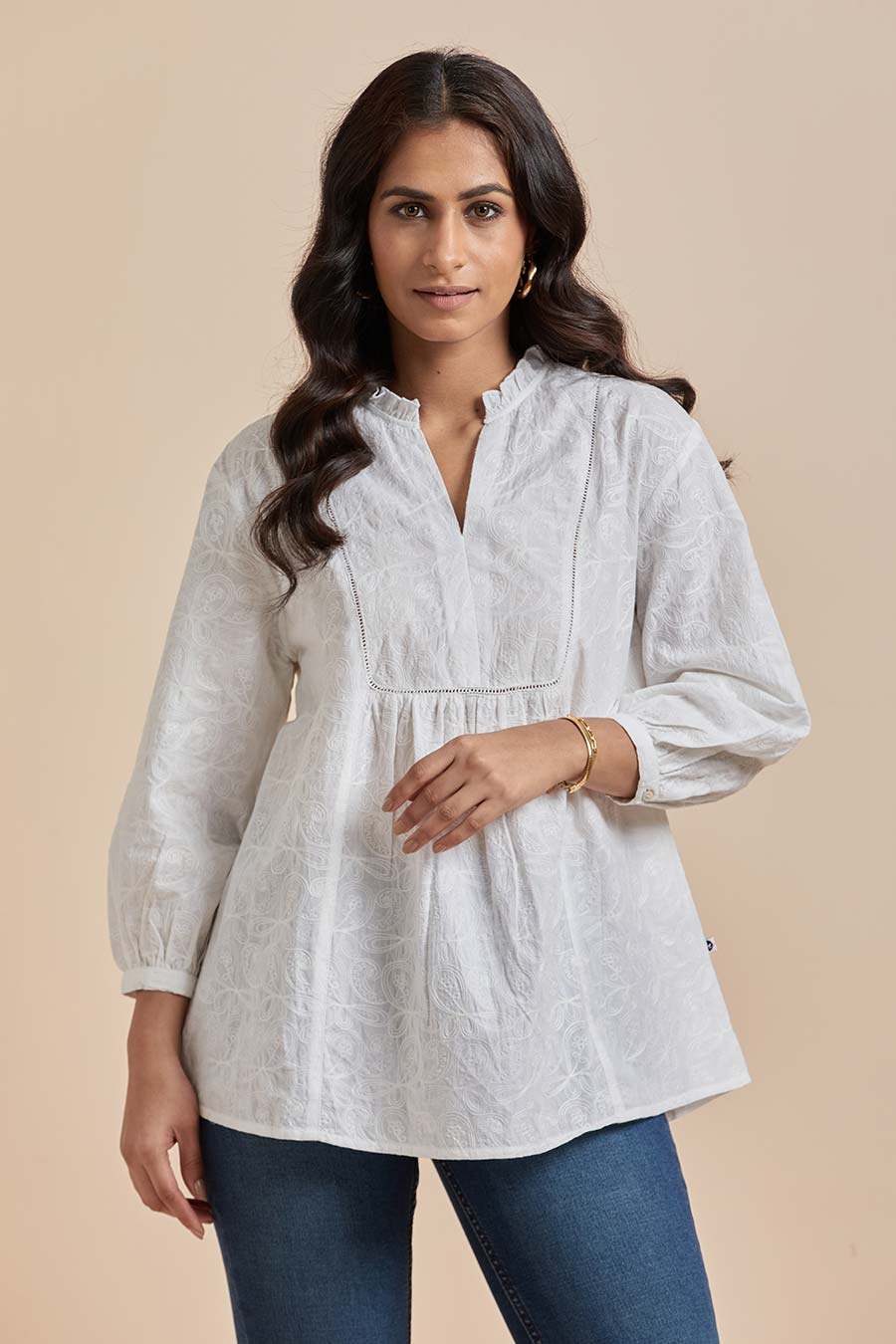 White Cotton Embroidered Top