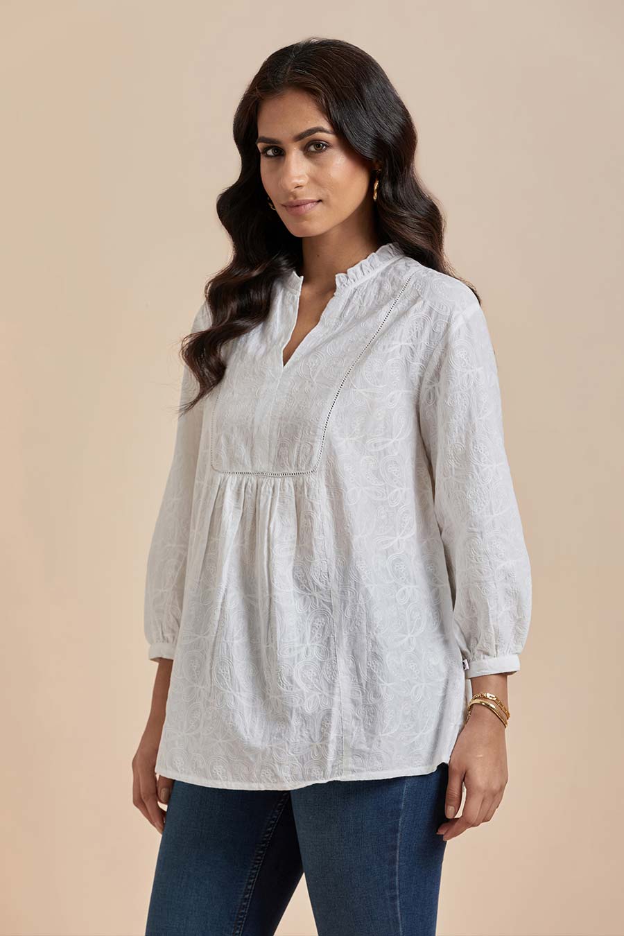 White Cotton Embroidered Top