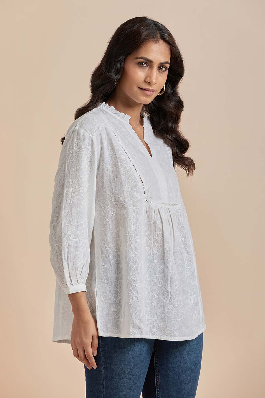 White Cotton Embroidered Top