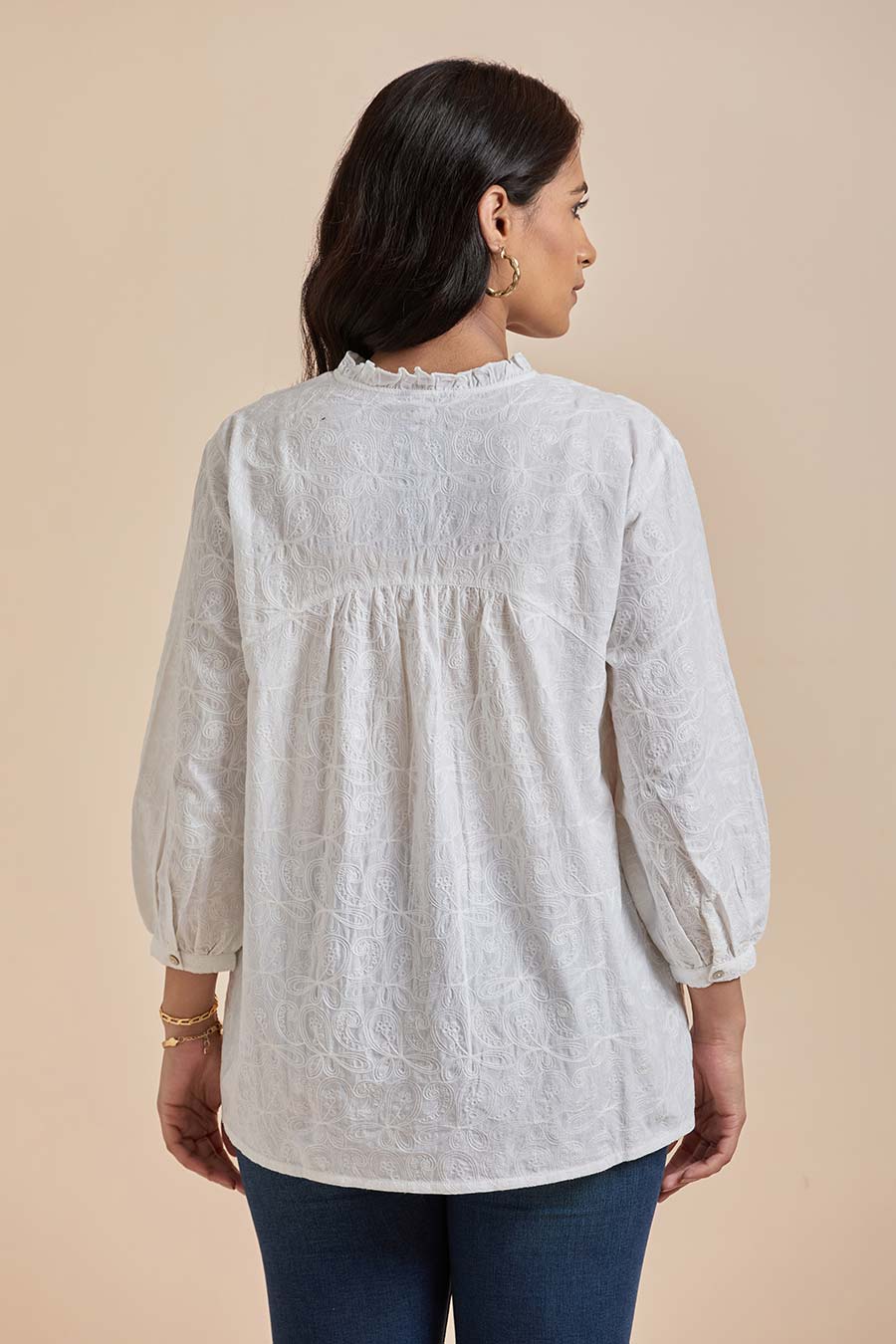 White Cotton Embroidered Top
