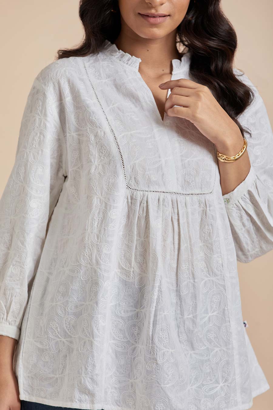 White Cotton Embroidered Top