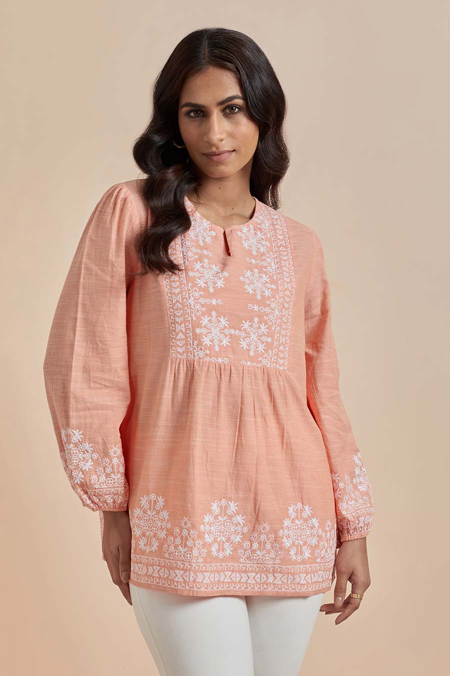 Orange Cotton Embroidered Top