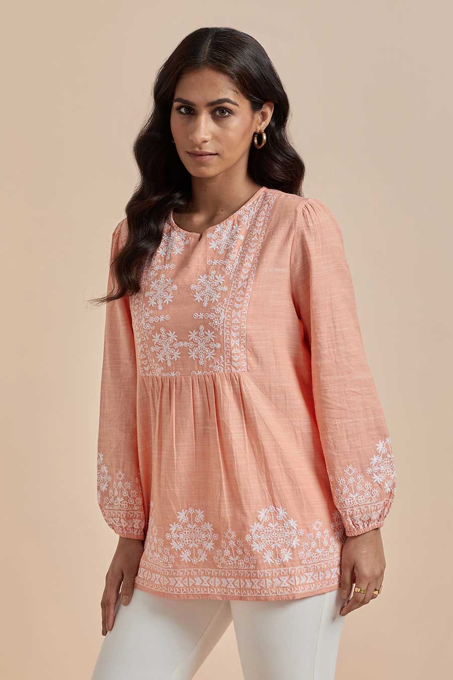 Orange Cotton Embroidered Top