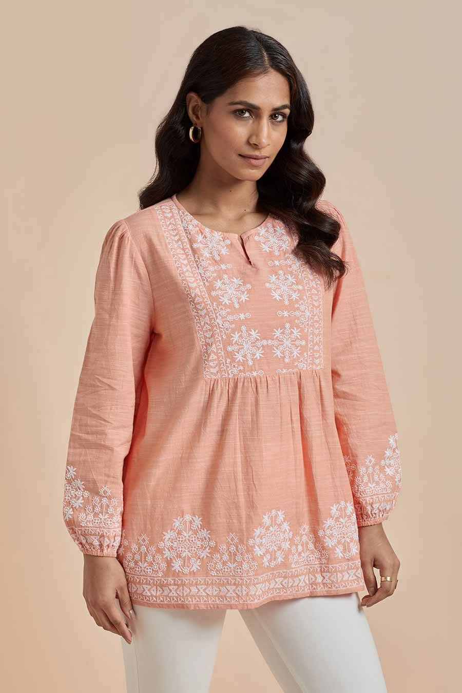 Orange Cotton Embroidered Top