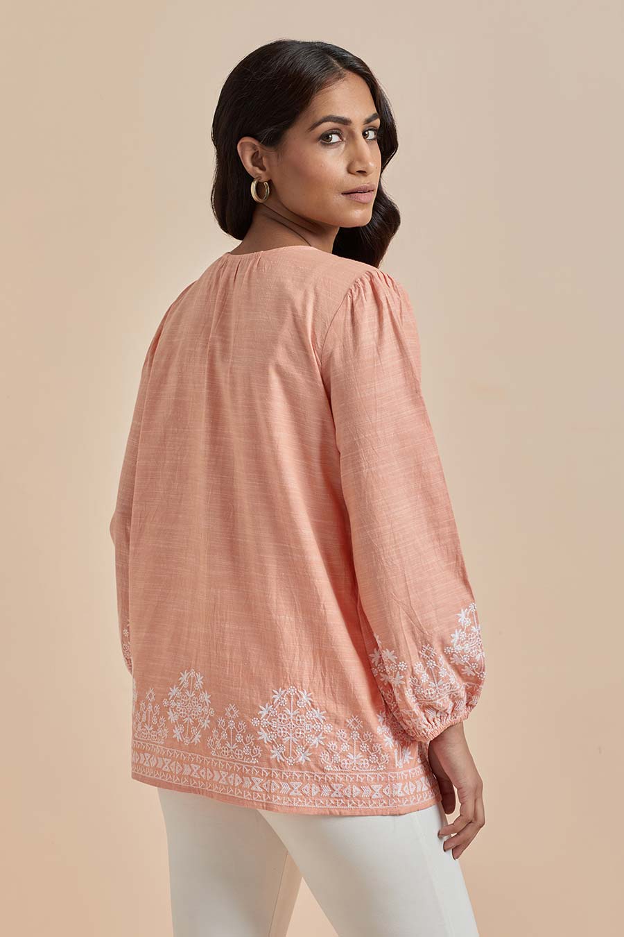 Orange Cotton Embroidered Top