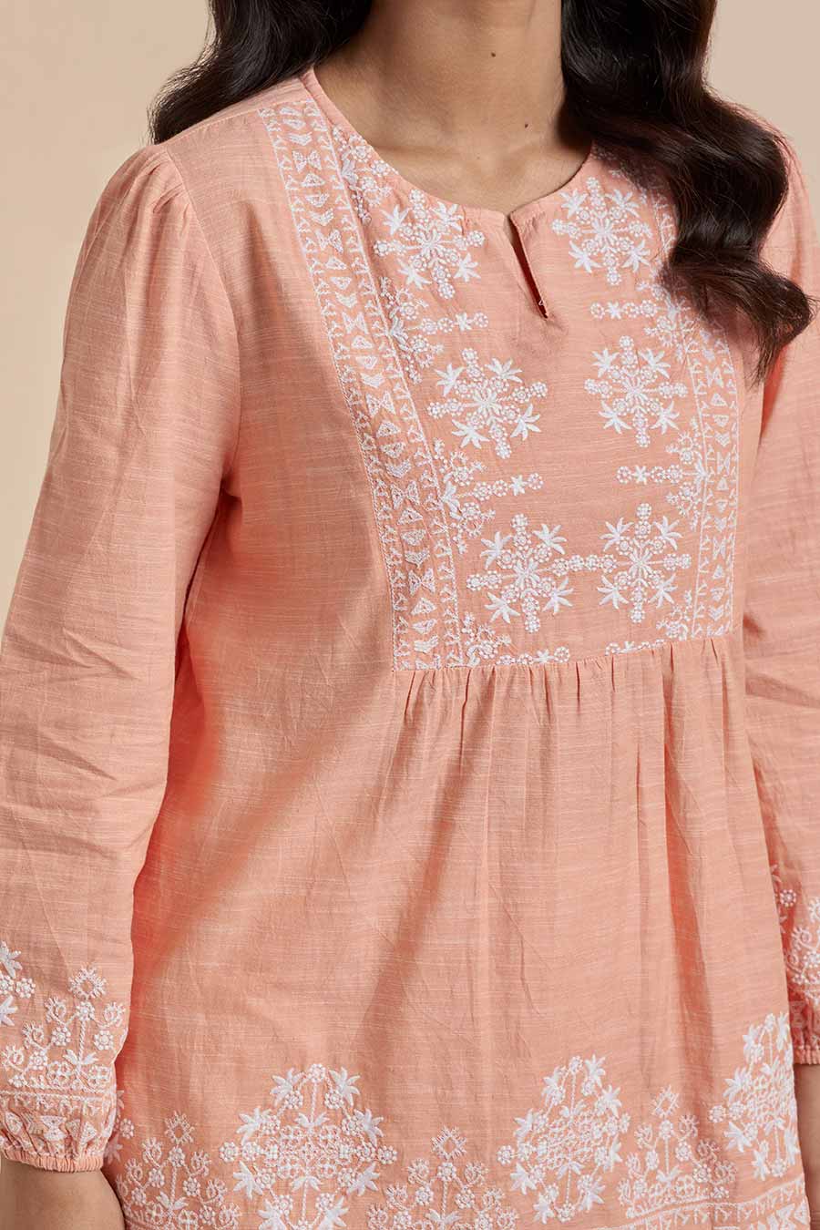 Orange Cotton Embroidered Top