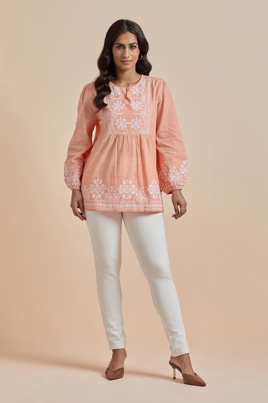 Orange Cotton Embroidered Top