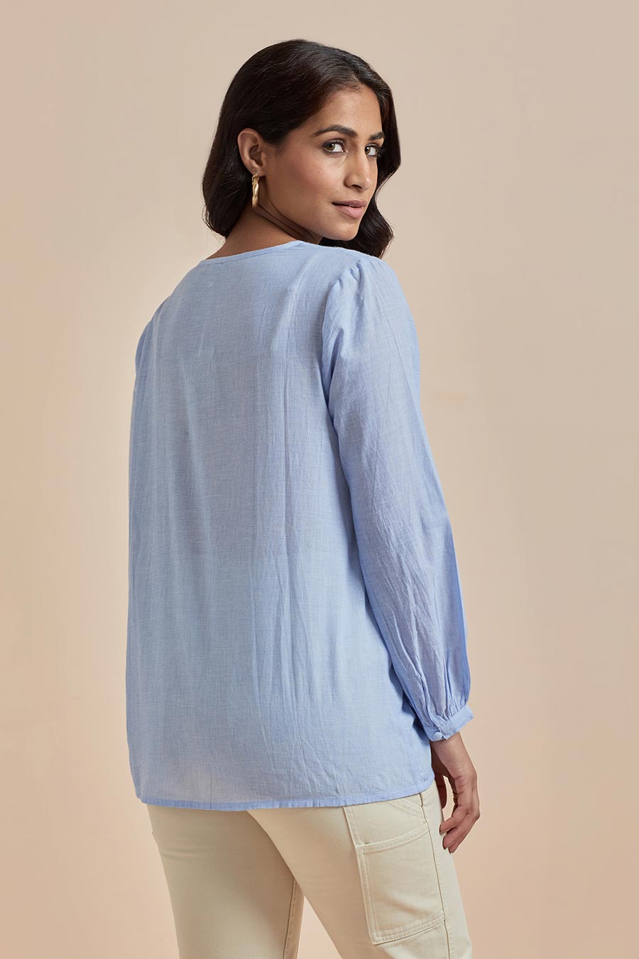 Blue Cotton Smocked Top