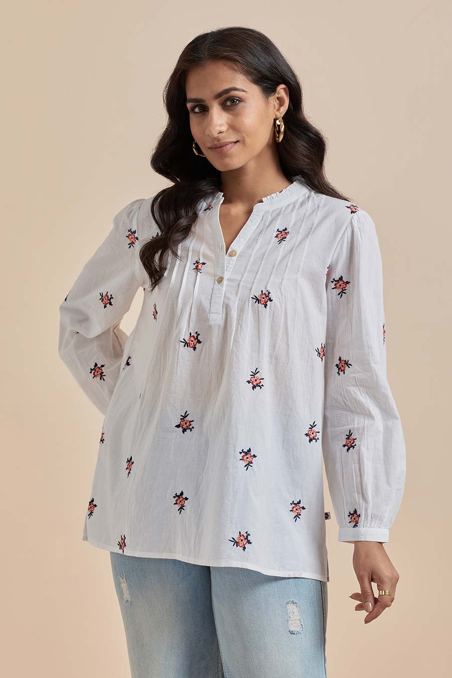 White Cotton Embroidered Top