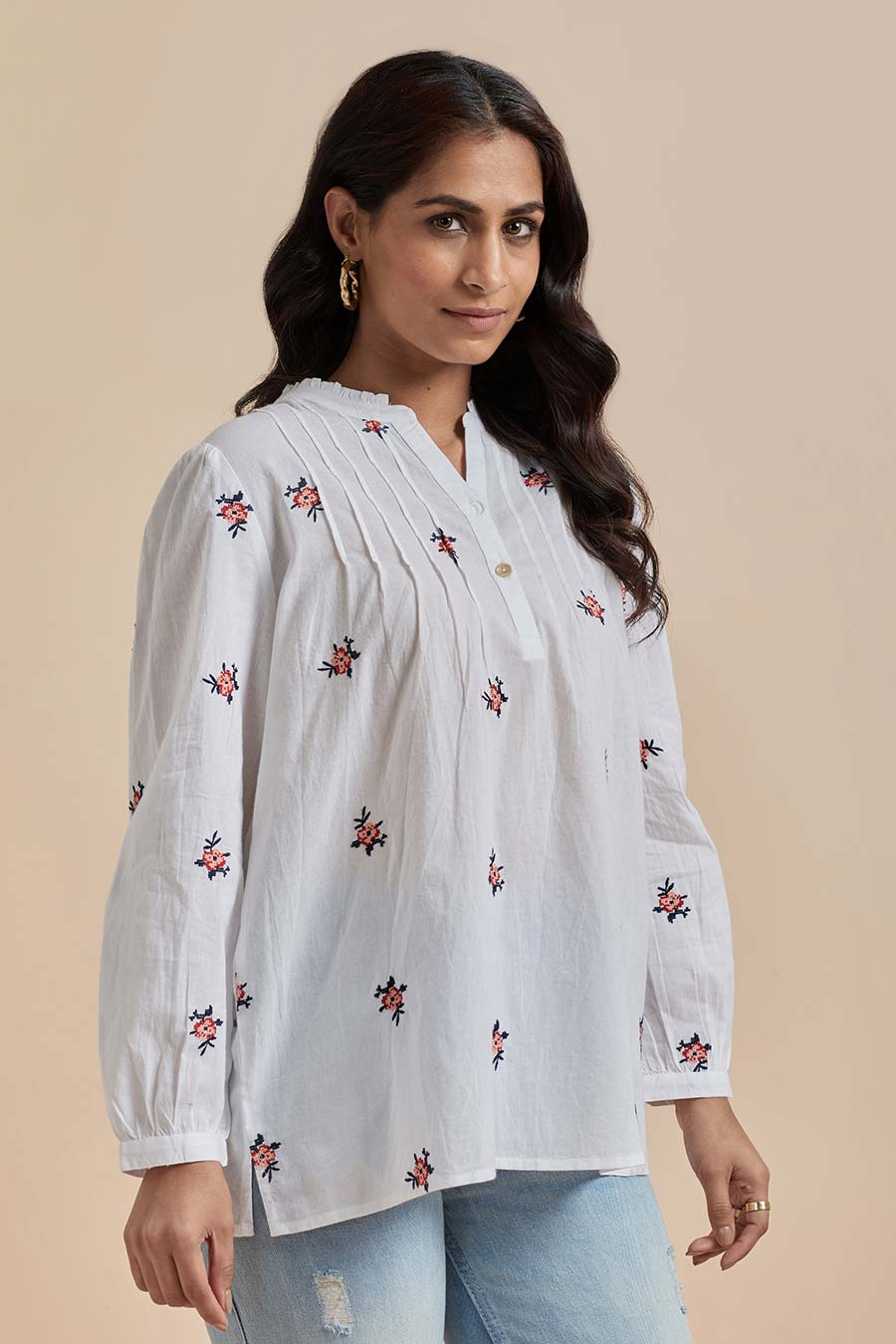 White Cotton Embroidered Top
