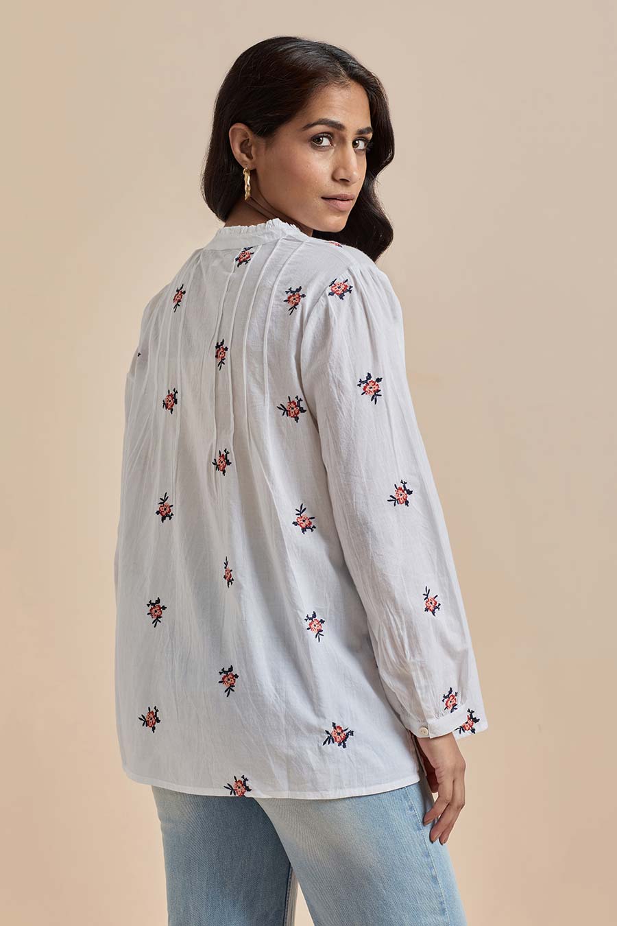 White Cotton Embroidered Top