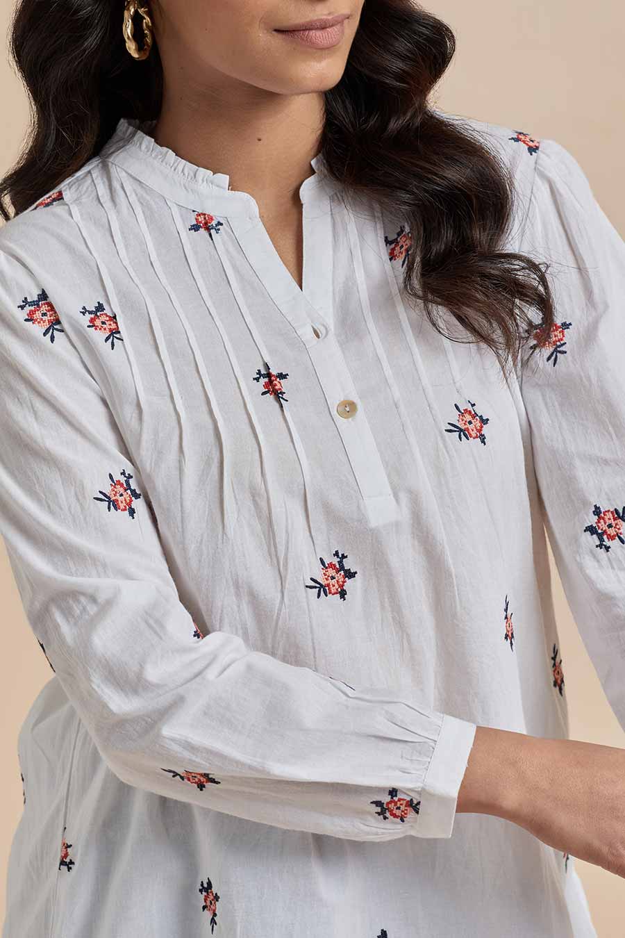 White Cotton Embroidered Top