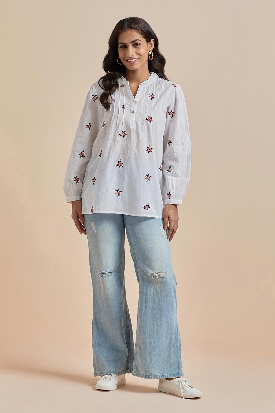 White Cotton Embroidered Top