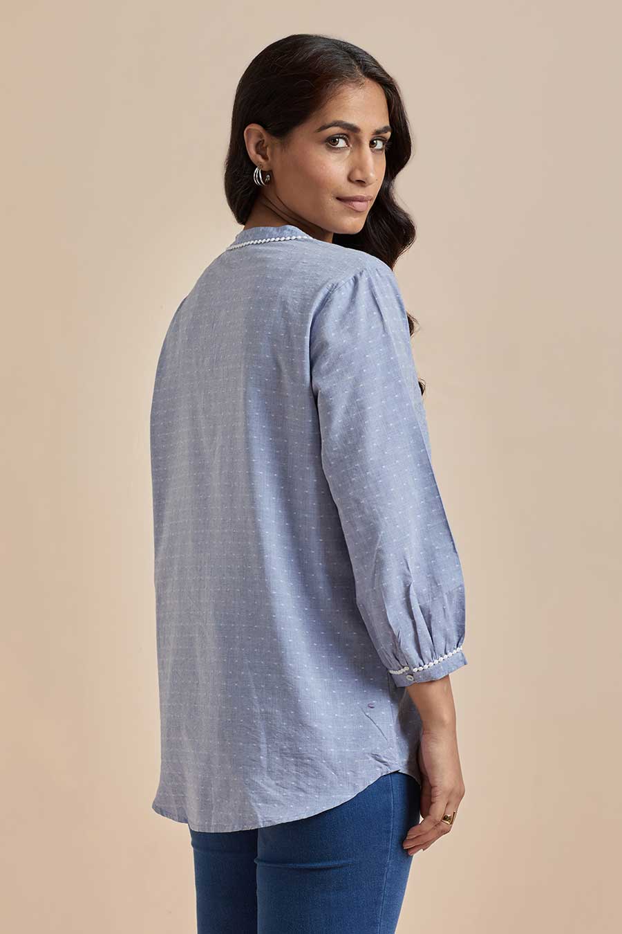 Blue Cotton Embroidered Top