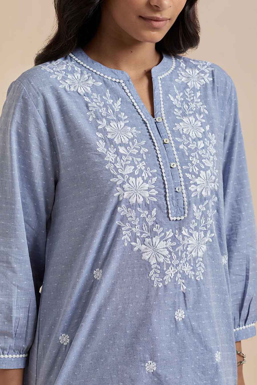 Blue Cotton Embroidered Top