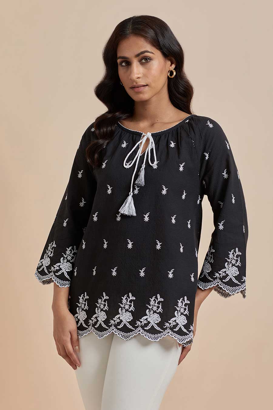 Black Cotton Embroidered Top