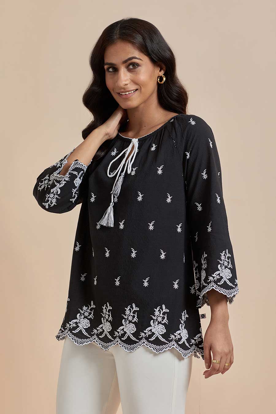 Black Cotton Embroidered Top