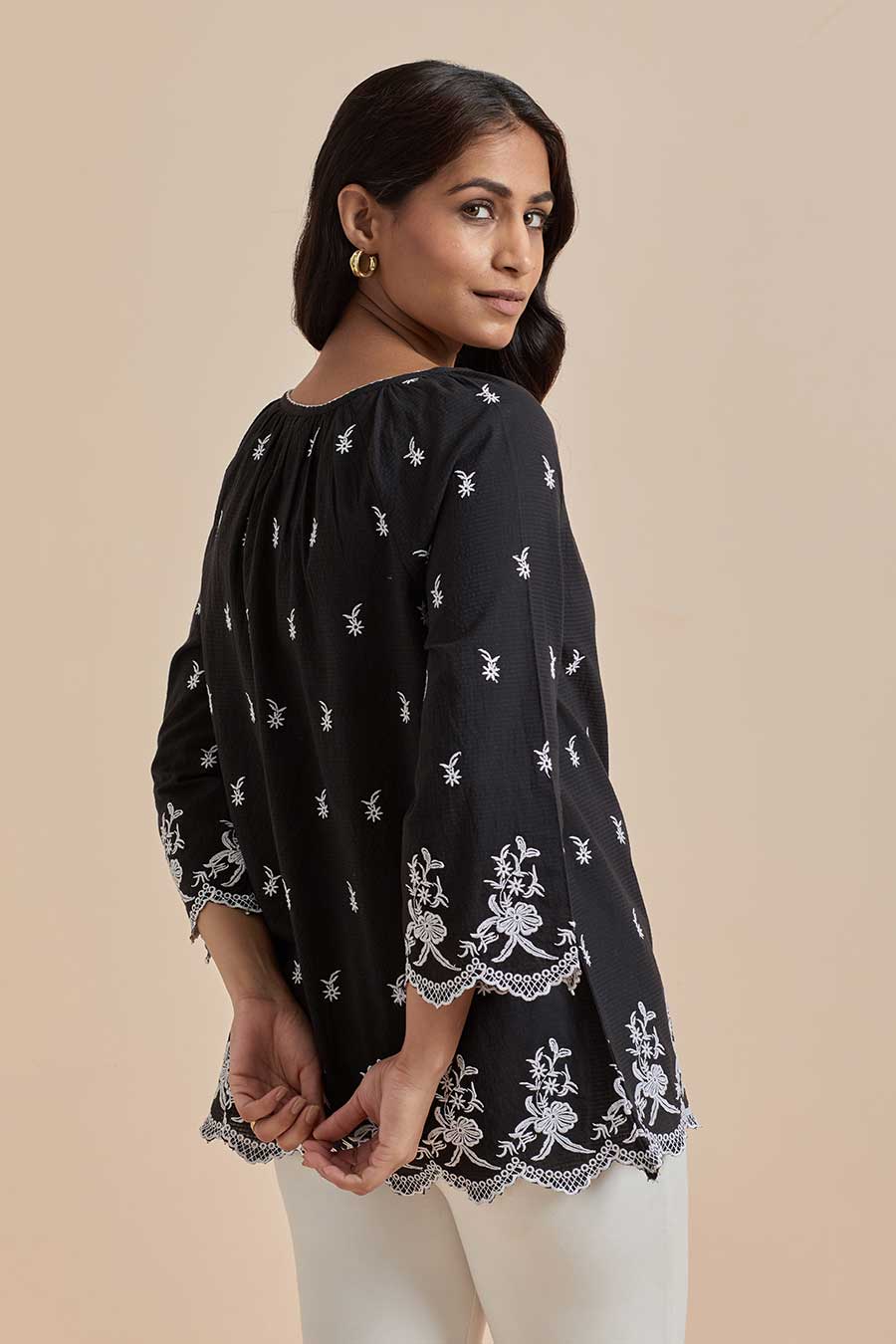 Black Cotton Embroidered Top