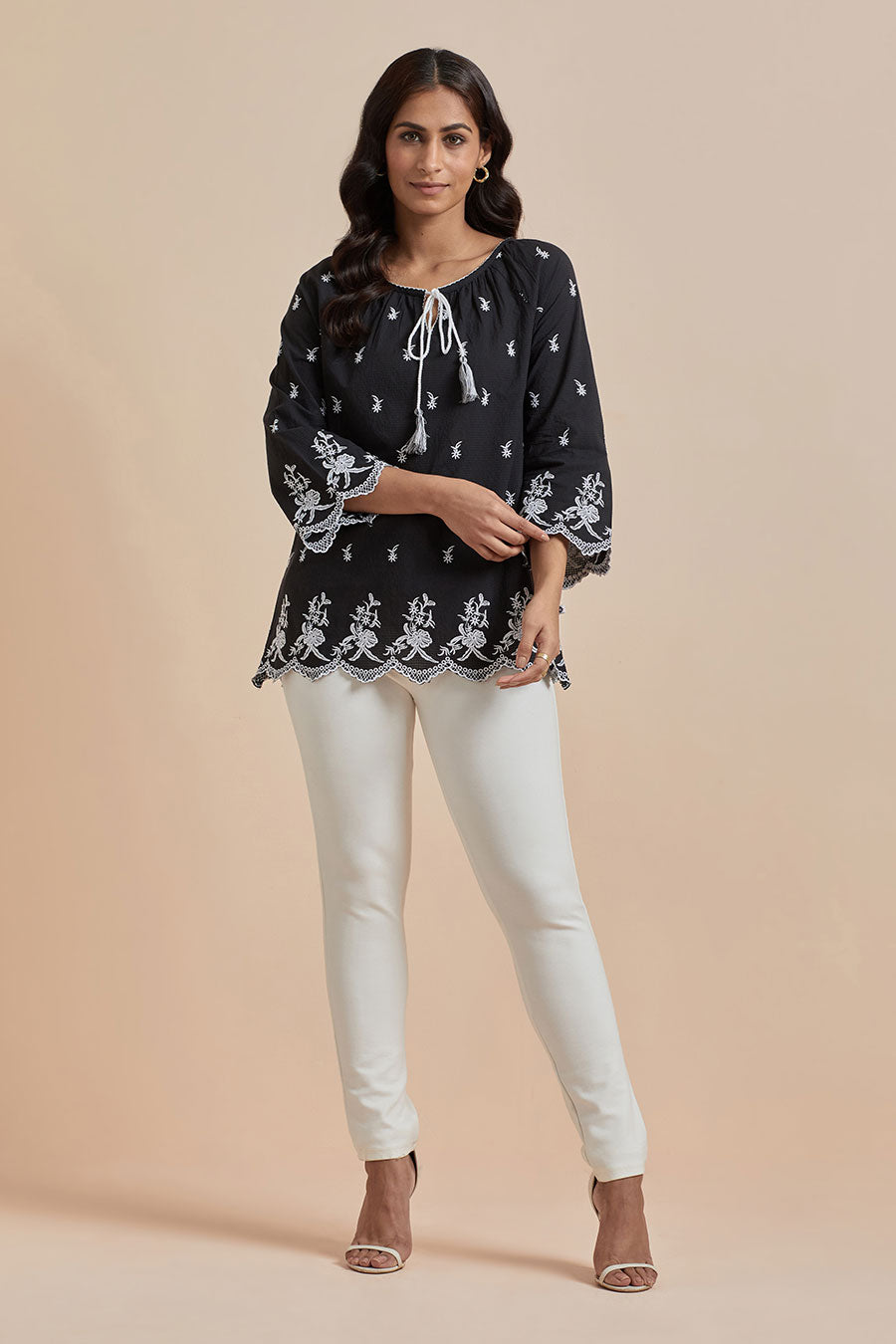 Black Cotton Embroidered Top