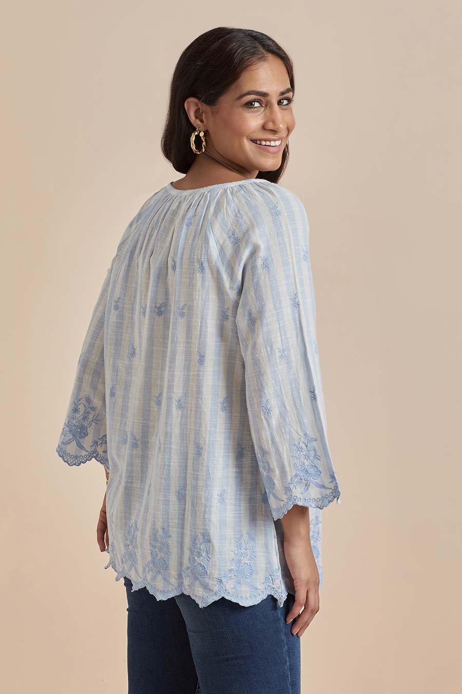 Blue Cotton Embroidered Top