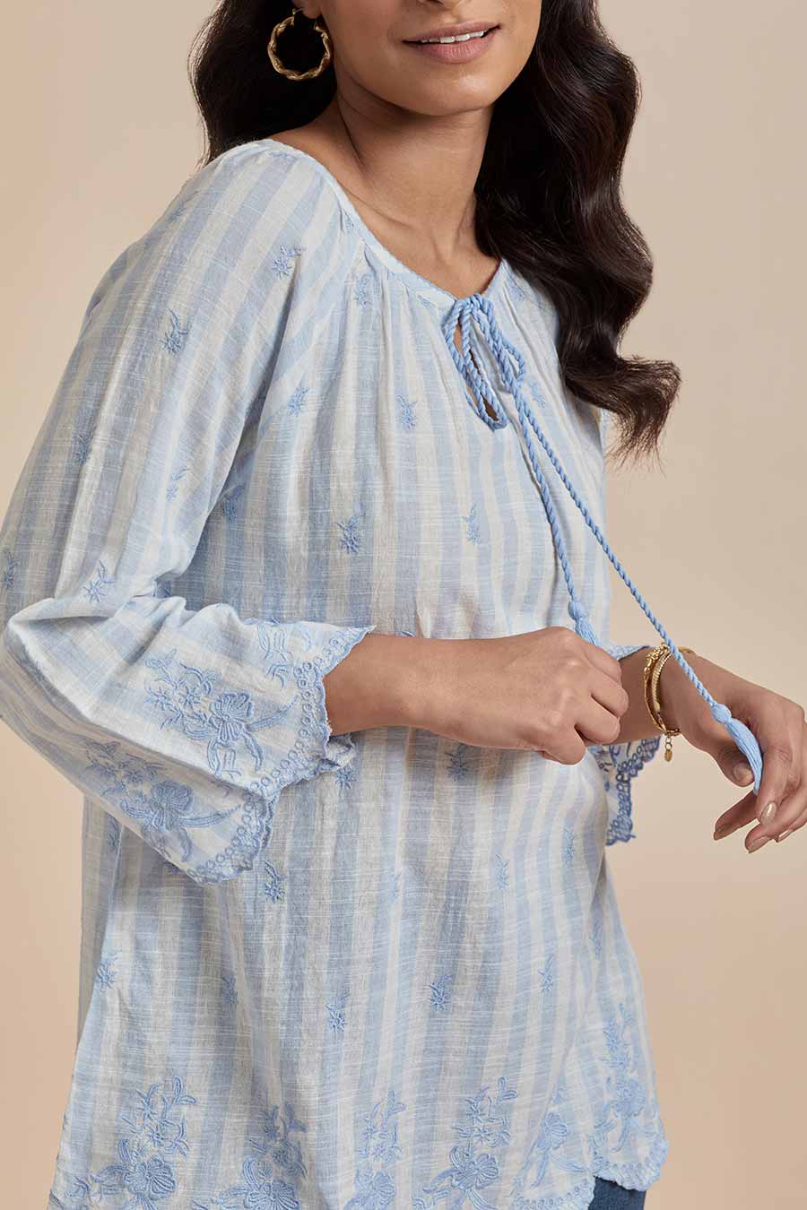 Blue Cotton Embroidered Top