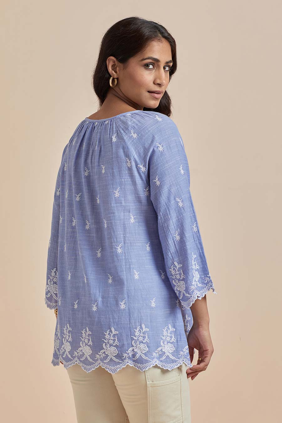 Blue Cotton Embroidered Top
