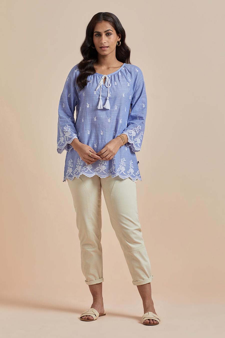 Blue Cotton Embroidered Top