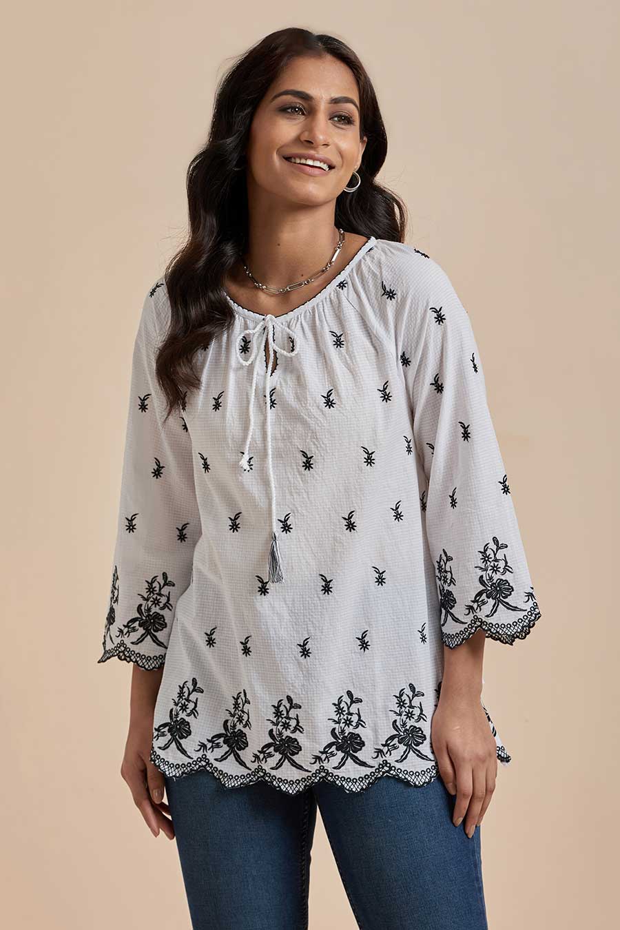 White Cotton Embroidered Top