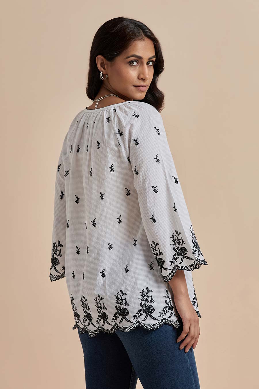 White Cotton Embroidered Top