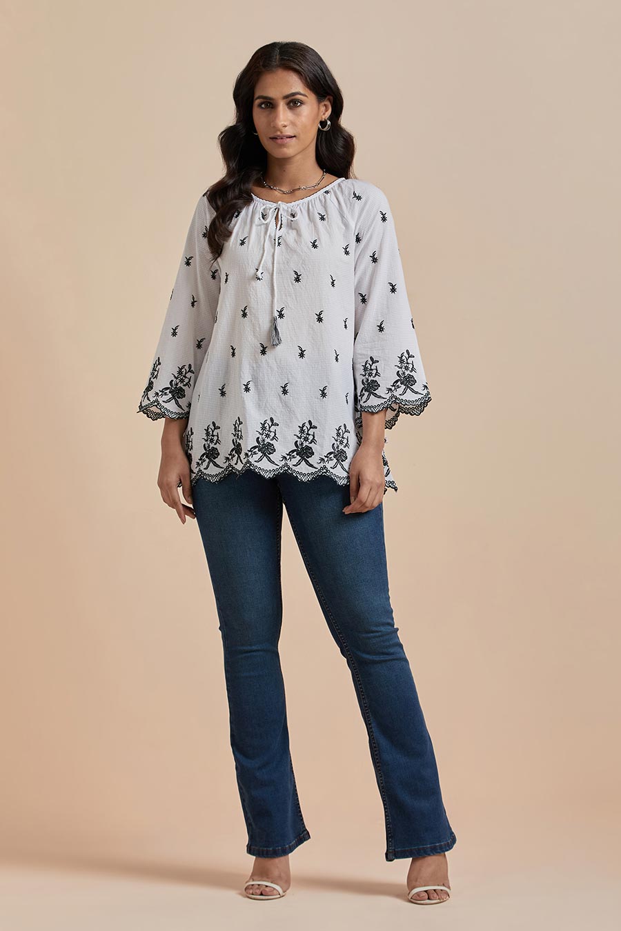 White Cotton Embroidered Top
