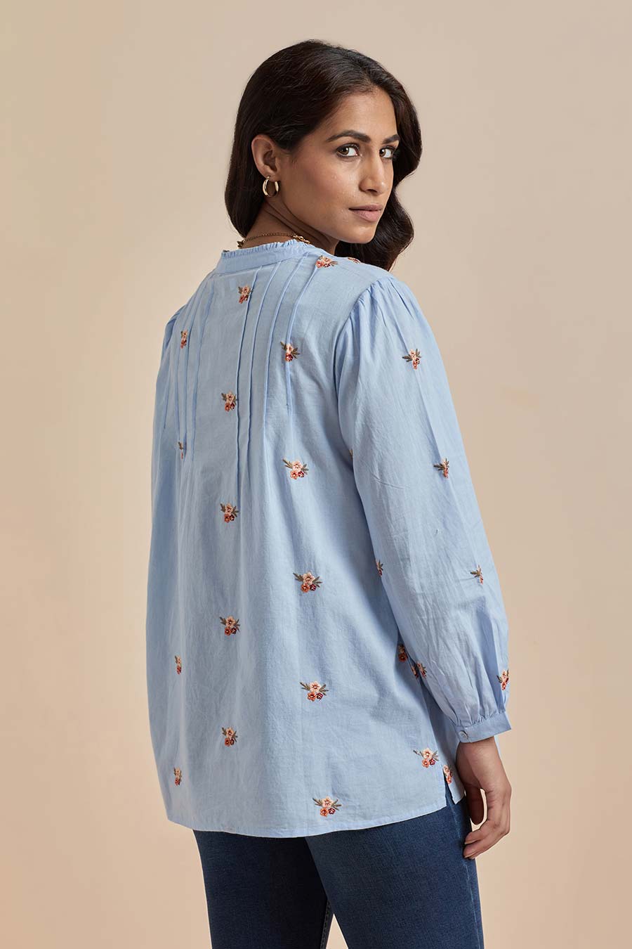 Blue Cotton Embroidered Top