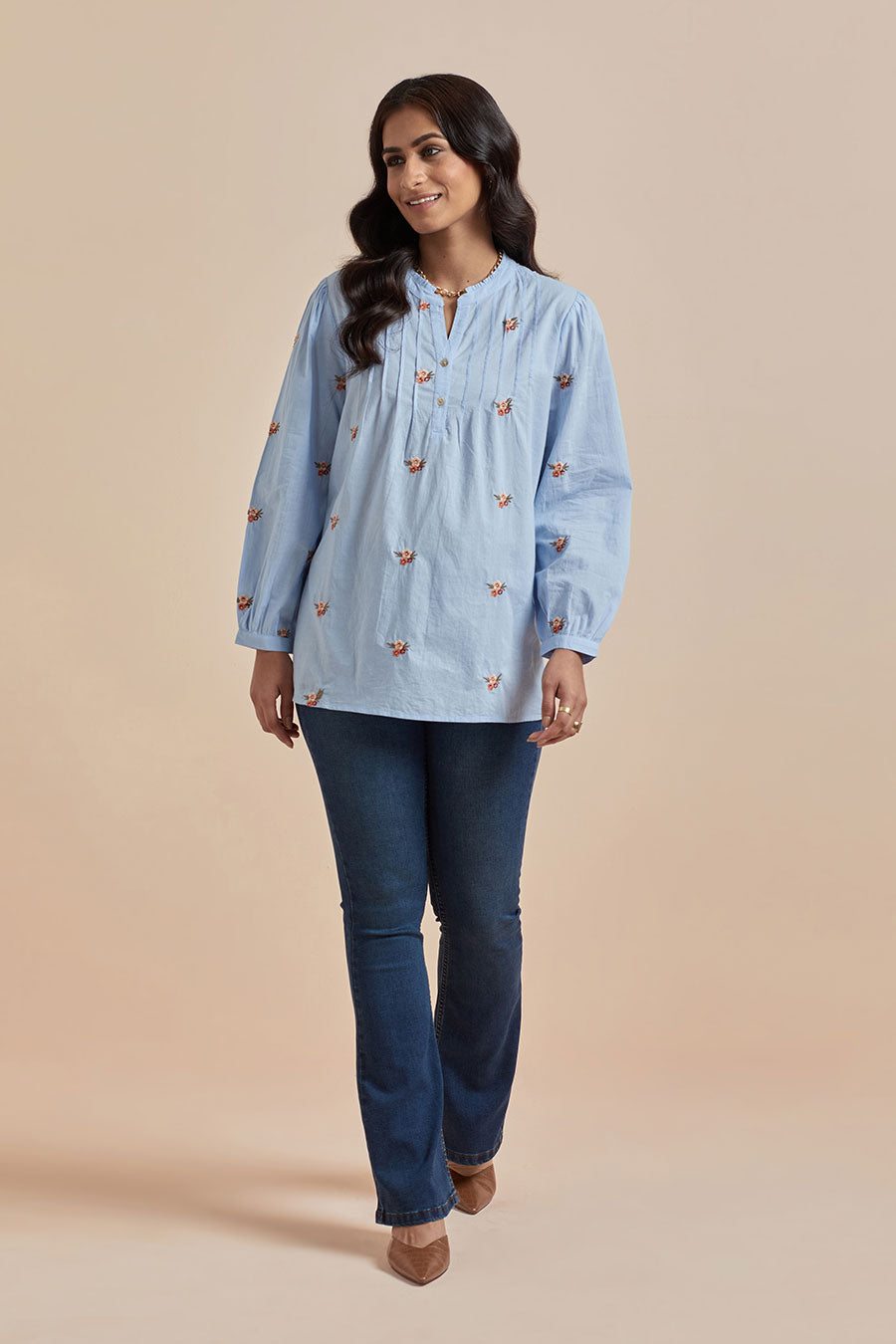 Blue Cotton Embroidered Top