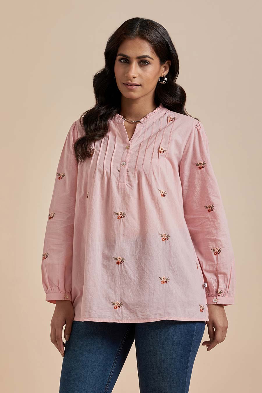 Pink Cotton Embroidered Top