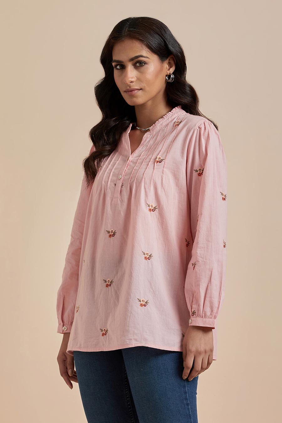 Pink Cotton Embroidered Top