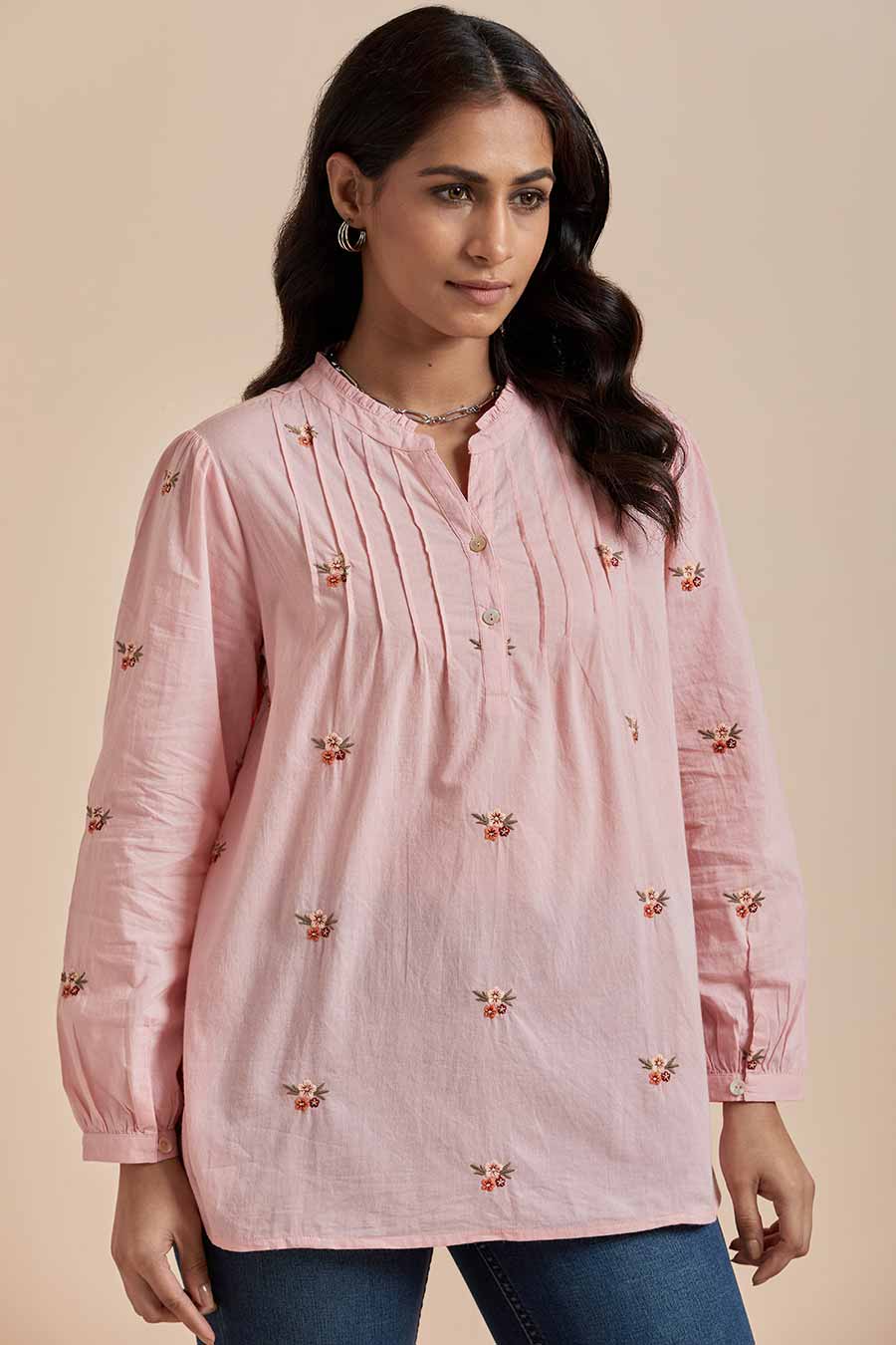 Pink Cotton Embroidered Top
