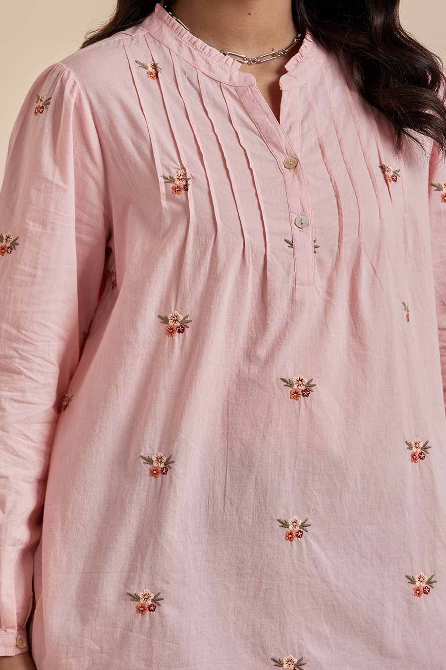 Pink Cotton Embroidered Top