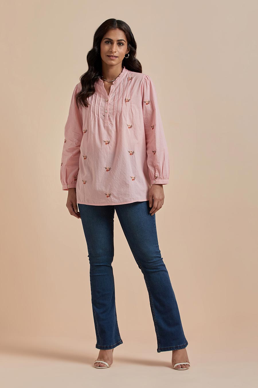 Pink Cotton Embroidered Top