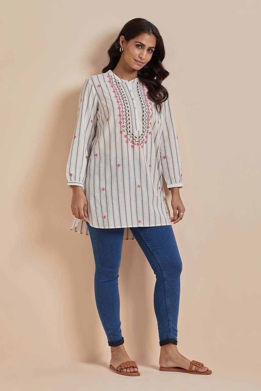 Beige Cotton Embroidered Top