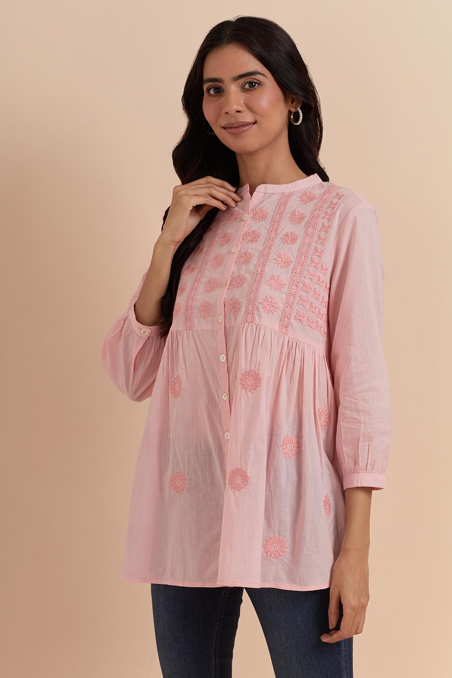 Pink Cotton Embroidered Top