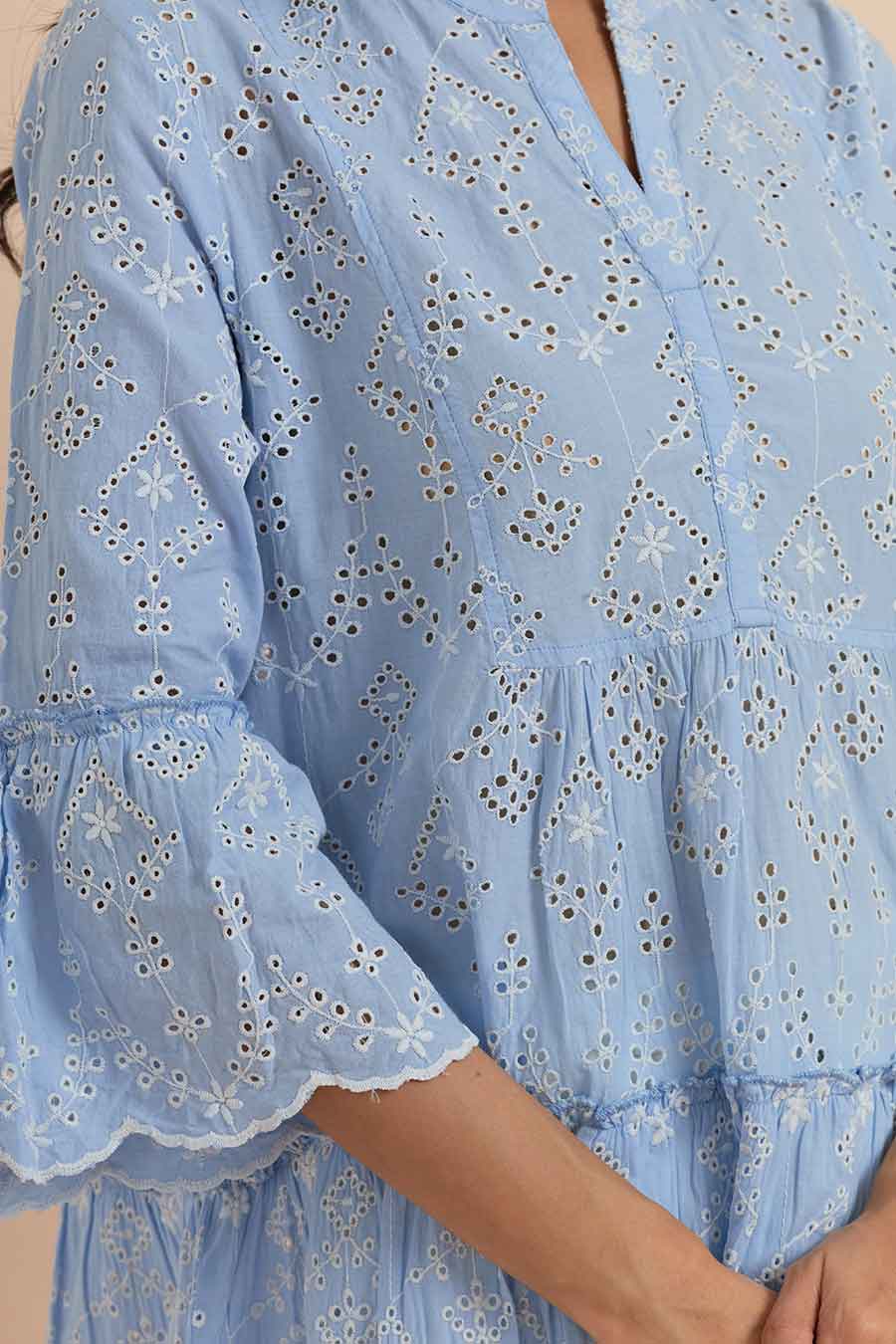 Blue Cotton Embroidered Top