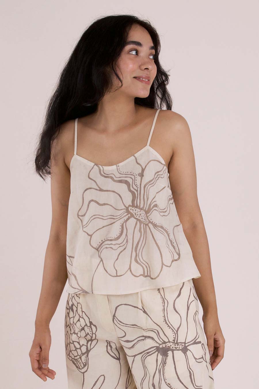 Beige Hand-Painted Cotton Top