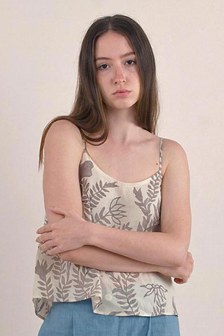 Beige Hand-Painted Cotton Top