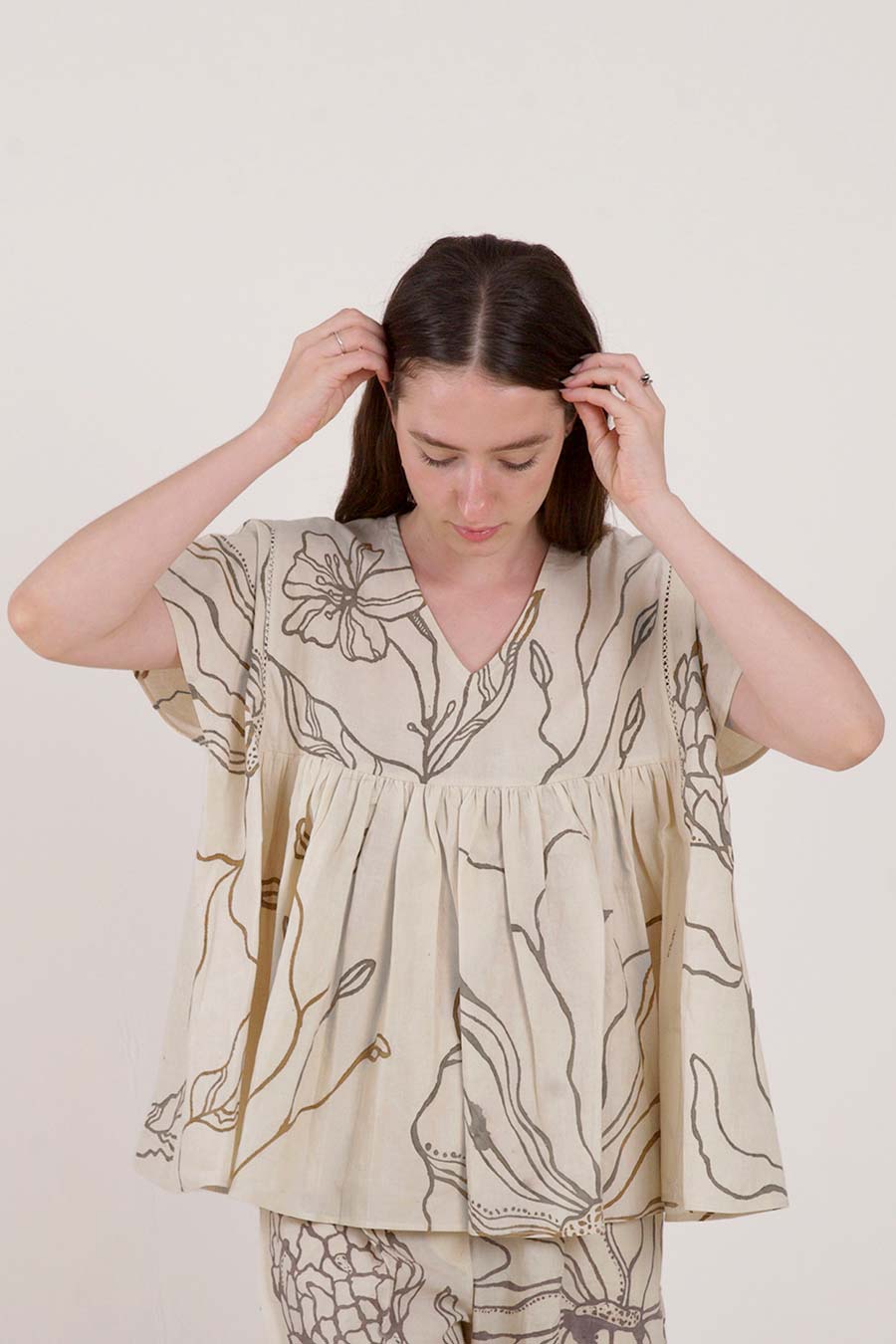 Beige Hand-Painted Cotton Top