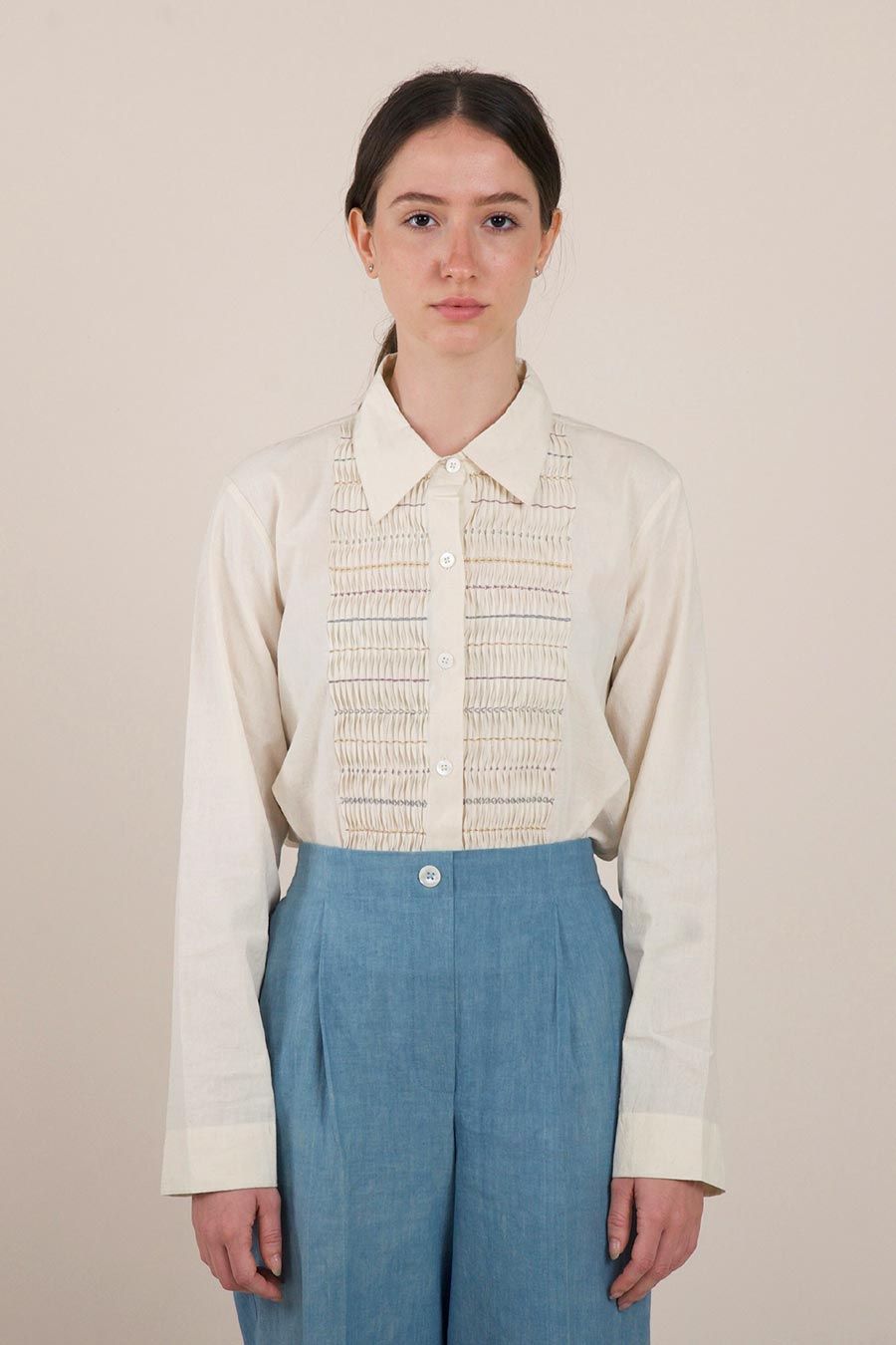 Off-White Cotton Hand-Embroidered Shirt