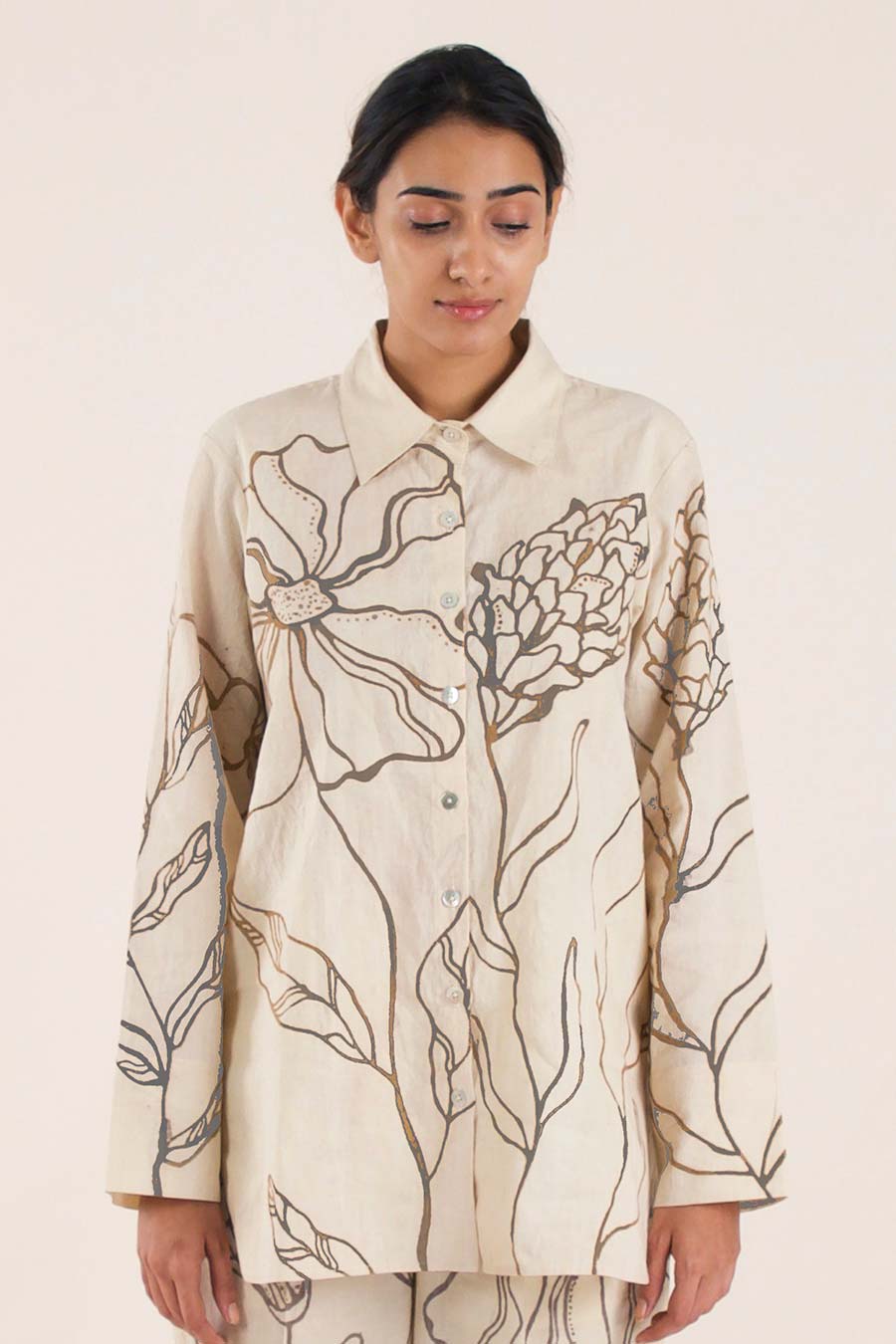 Beige Hand-Painted Cotton Shirt