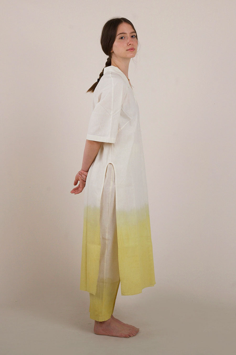 Yellow Ombre Cotton Long Shirt