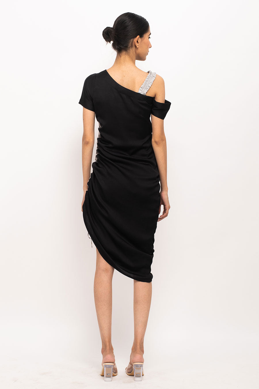 Black-Grey One-Shoulder Rouched Dress