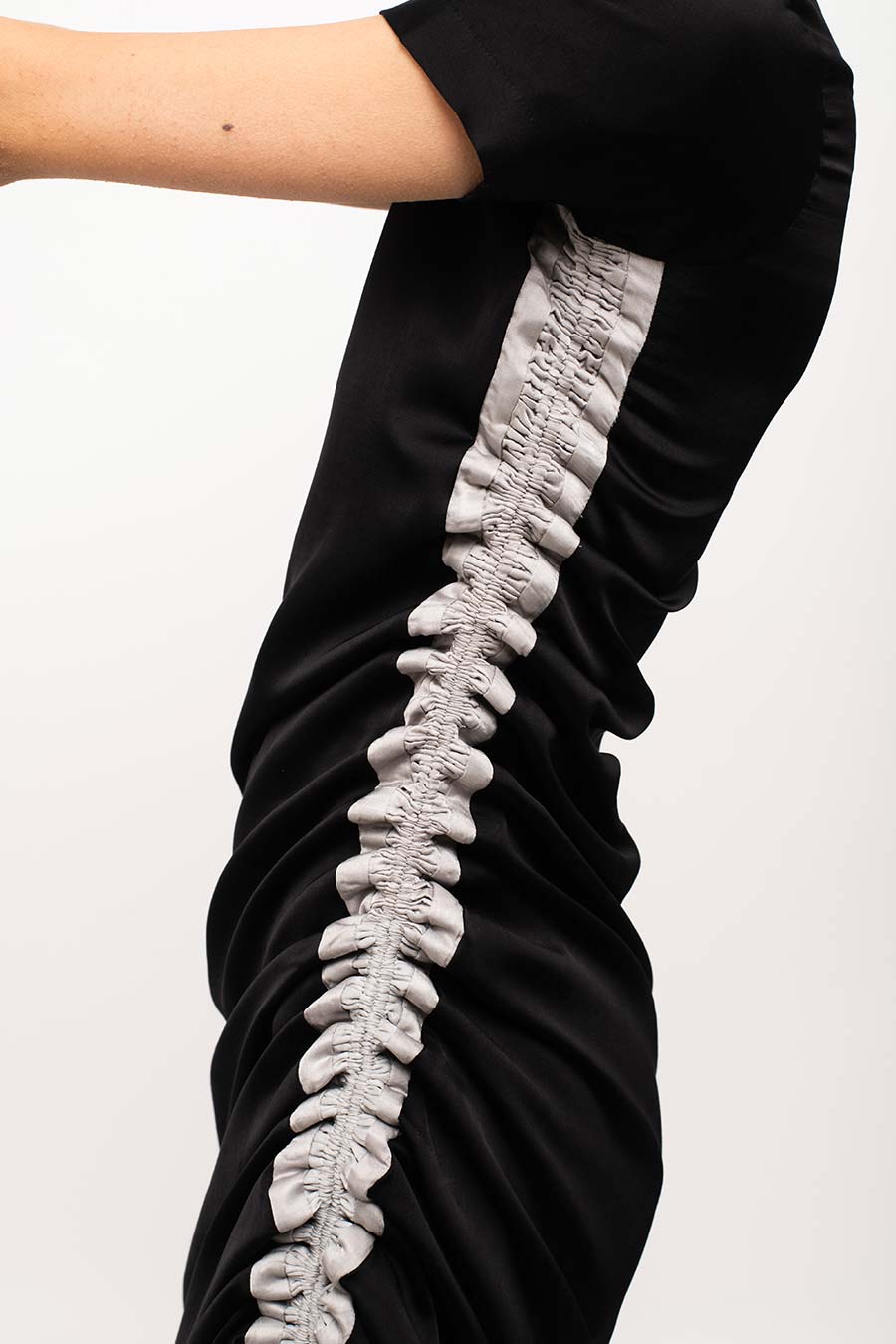 Black-Grey One-Shoulder Rouched Dress