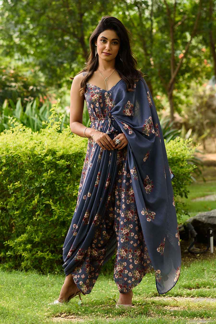 Blue Palazzo Jumpsuit With Detachable Blue Dupatta